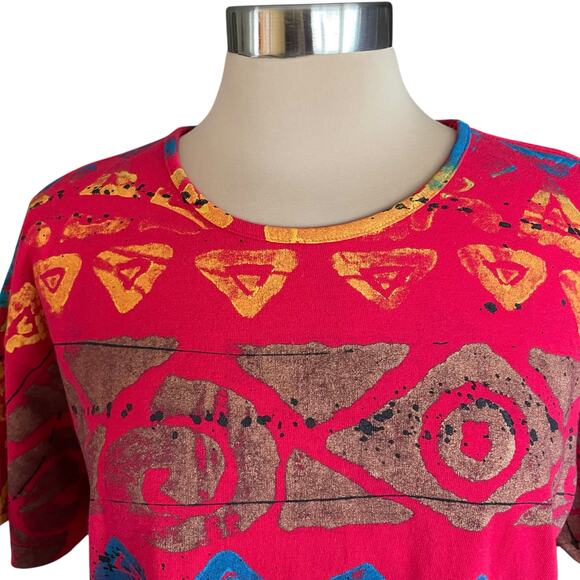 Vintage EZL Red Painted Tribal Design Tee ONE SIZE Casual Short Sleeves Casual - Picture 4 of 6